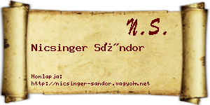 Nicsinger Sándor névjegykártya